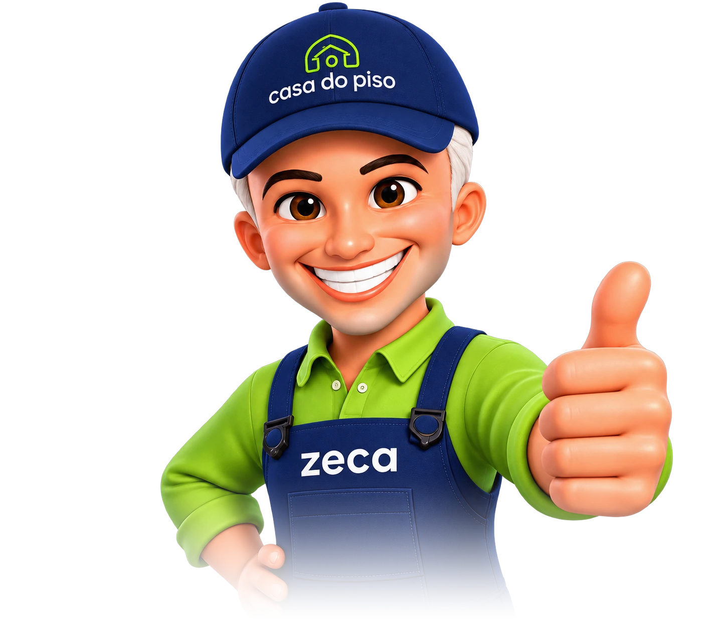 Zeca, mascote da Casa do Piso, fazendo sinal de joinha